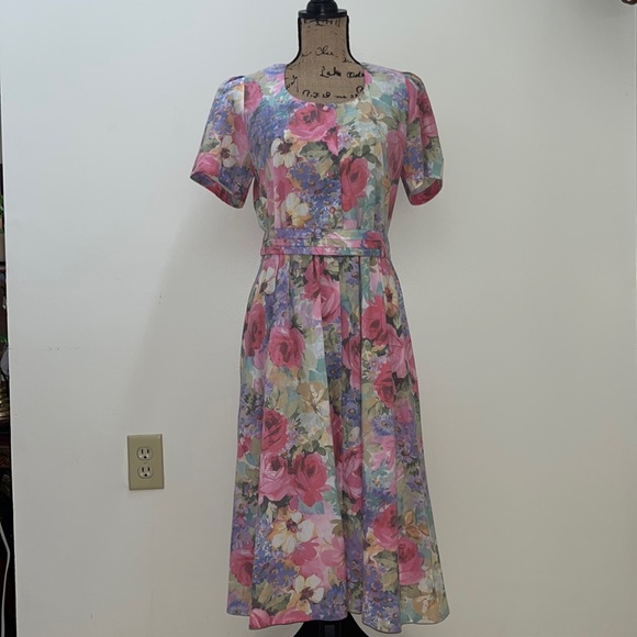 Vintage 80s Floral Midi Dress - Picture 1 of 14